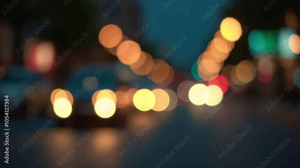 Fototapeta premium a Blurry Night Street Scene with Cars and Lights