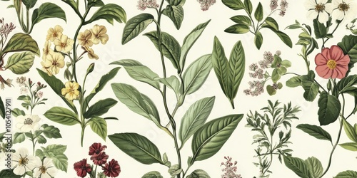 Wallpaper Mural Vintage Floral Illustration: A Delicate Bouquet of Garden Flowers Torontodigital.ca