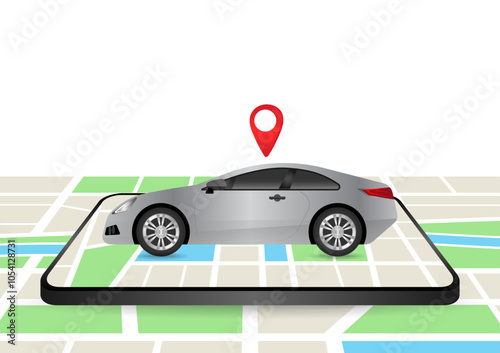 Car with GPS Navigation System or Map Application. Vector Illustration.