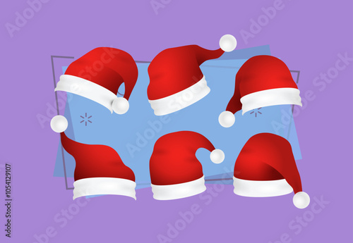 Set of Santa hats. Collection of costume caps with white bobble on top. Can be used for topics like celebration, Christmas, traditional costumes