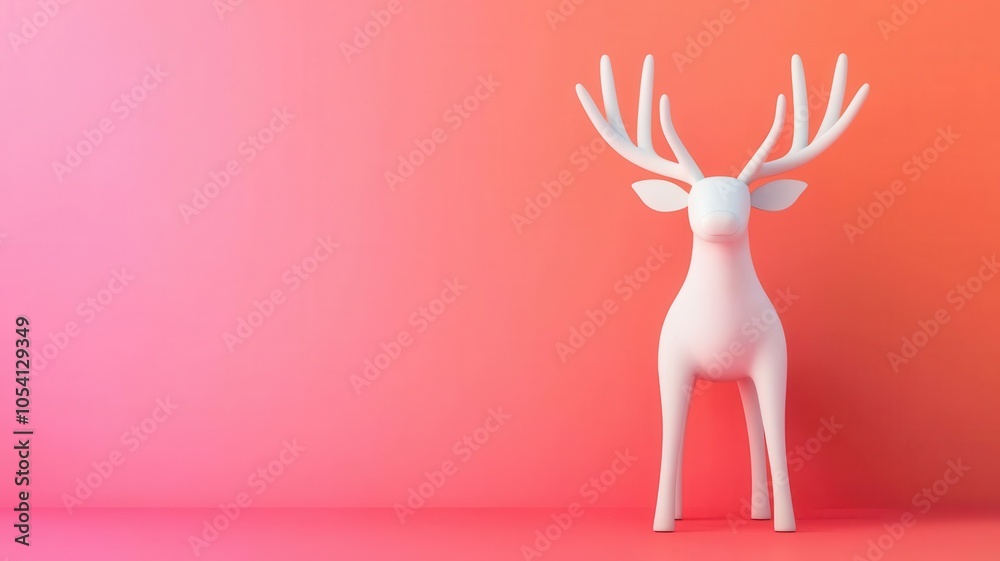 Fototapeta premium A stylized, white deer figurine stands against a vibrant pink gradient background, showcasing minimalistic design and artistic flair.