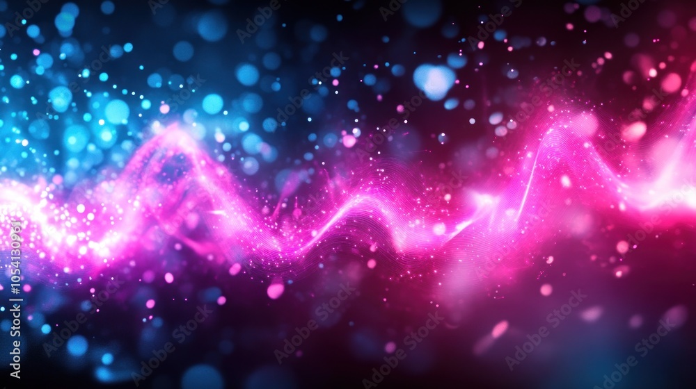 Obraz premium Abstract background with swirling light streaks in pink and blue with sparkling bokeh.