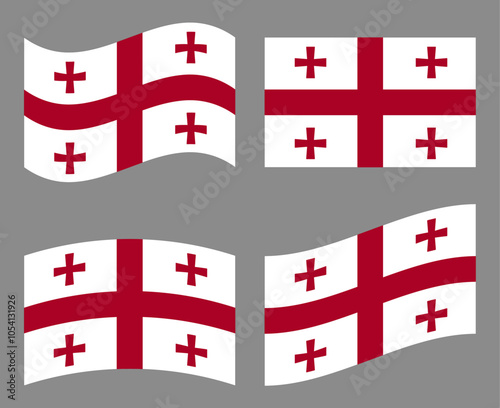 Set of Georgia flag icons. Collection of isolated Georgian flag, vector illustration.