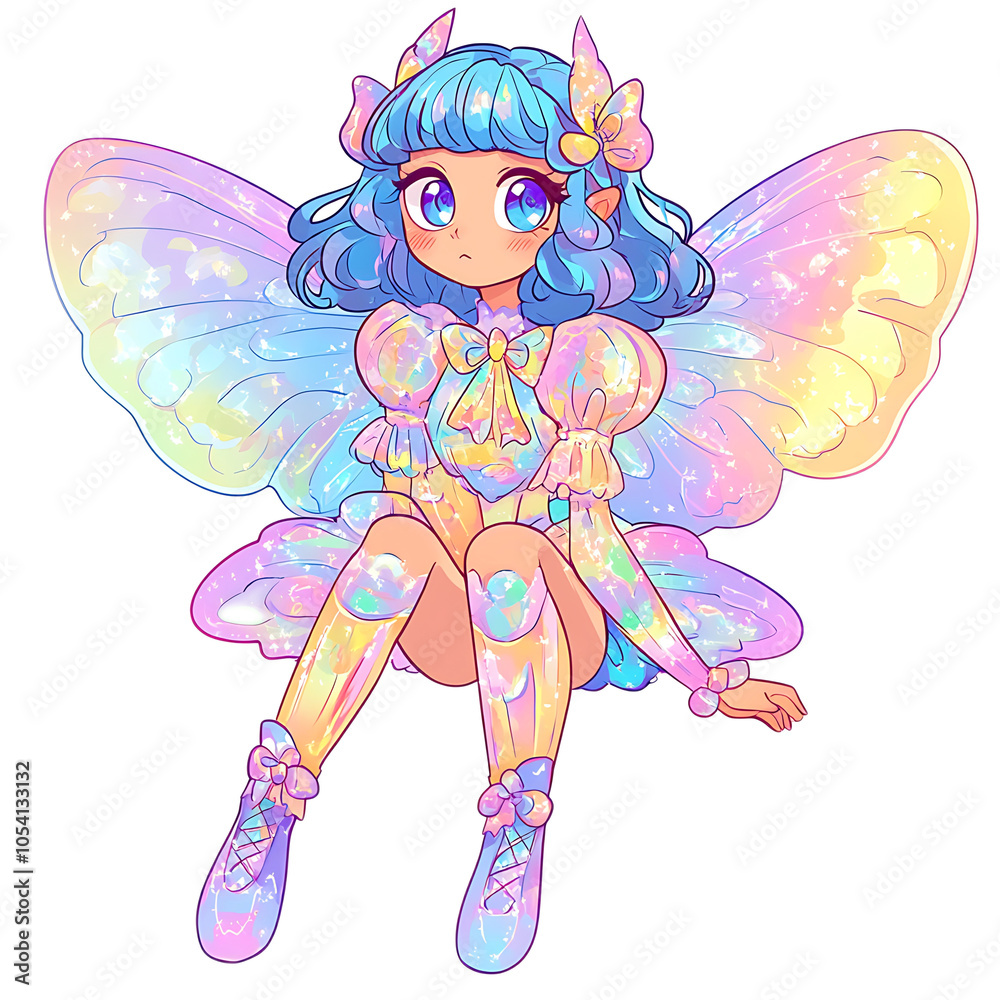 Fototapeta premium Charming Fairy with Iridescent Wings and Brunette Hair