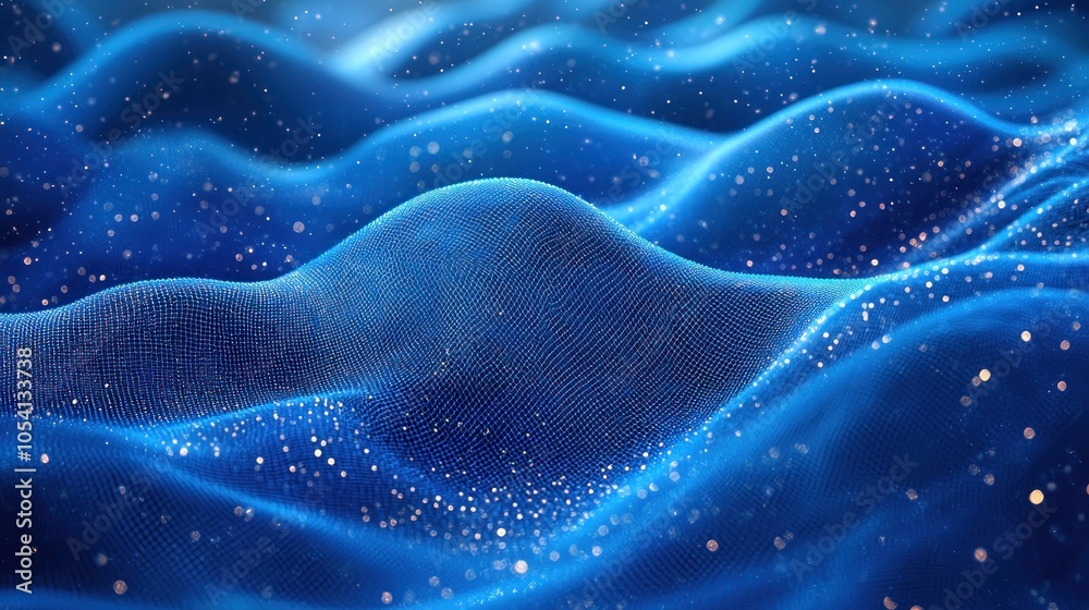 Abstract Blue Wavy Grid with Glimmering Particles Abstract Blue Wavy Grid with Glimmering Particles