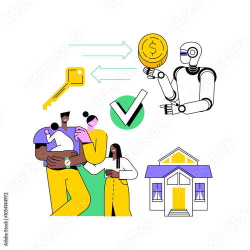AI-Backed Mortgage Approvals abstract concept vector illustration.
