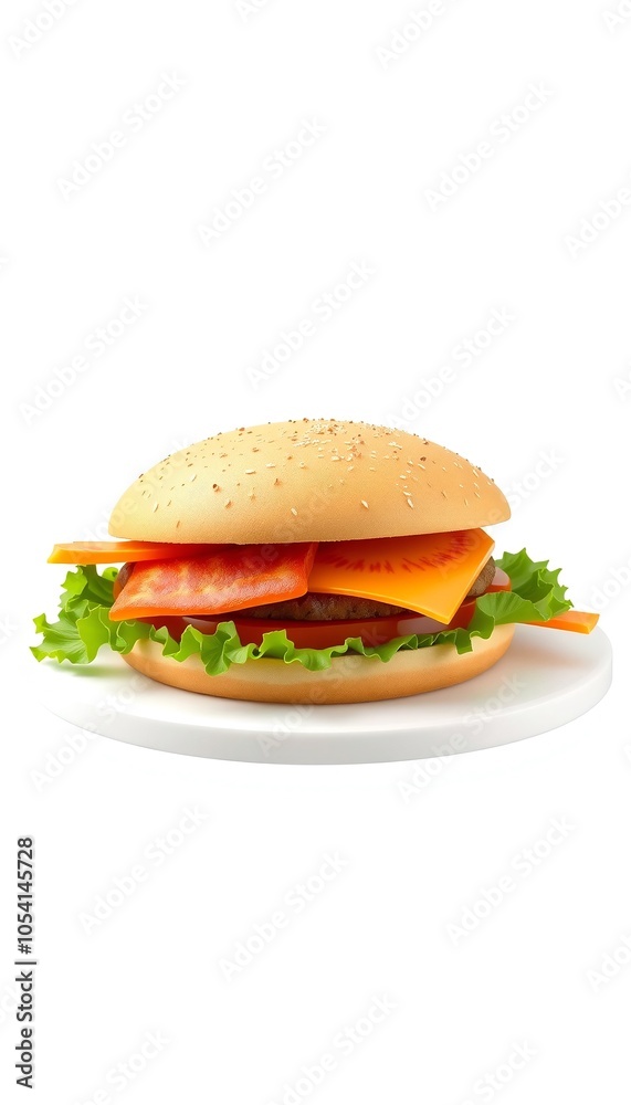 Cheeseburger with lettuce, tomato and cheese on a plate. Cheeseburger with lettuce, tomato and cheese on a plate.