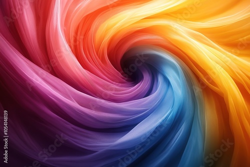 Abstract swirl of colorful fabric with a  circular pattern in the center.