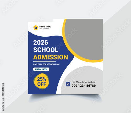 School Admission Social Media post design template. Back to school online marketing banner Post Template.