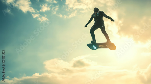 Wallpaper Mural A futuristic figure riding a hoverboard through the air Torontodigital.ca
