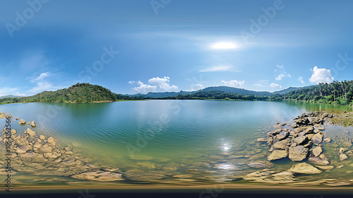 Panoramic shot of a Sermo lake view in Kulon Progo, Yogyakarta, Indonesia photo