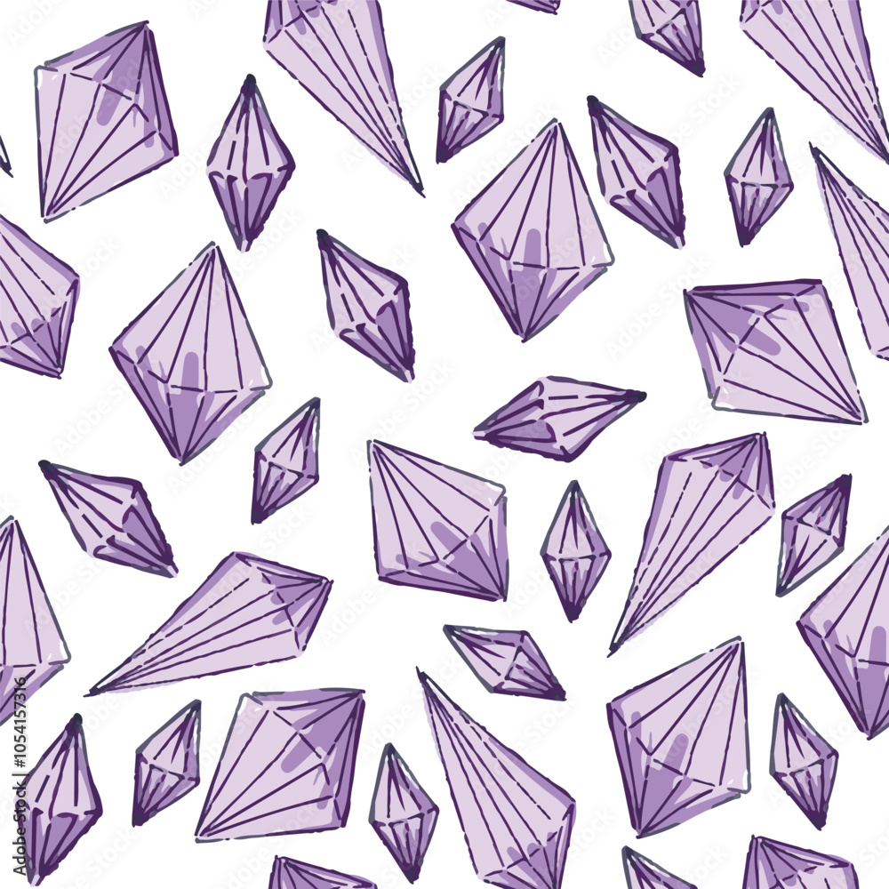 Seamless pattern with lilac hand drawn crystals isolated on white. Seamless pattern with lilac hand drawn crystals isolated on white.