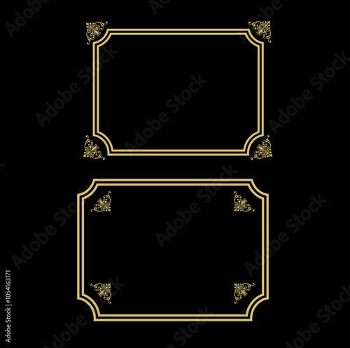 vintage two frames with gold ornament, black template, gorisontal card photo