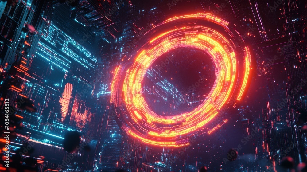 Fototapeta premium Neon Lights and Glowing Lines in a Digital Space
