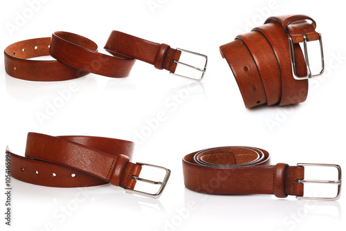 Set of Classic Brown Leather Belts with Metal Buckles