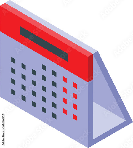 Desktop calendar showing weekends marked in red with blank header, isometric projection