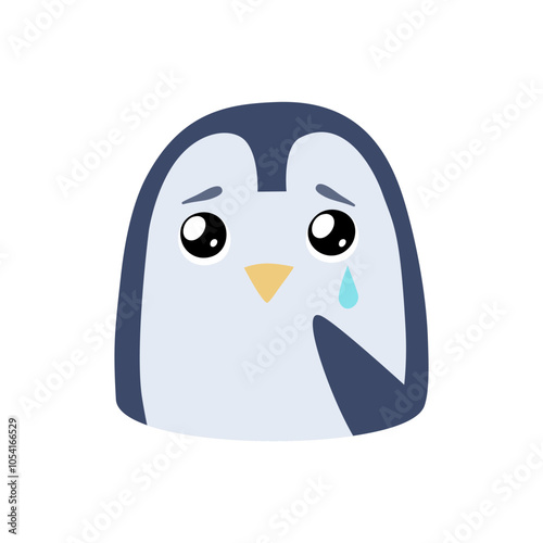 Hand drawn penguin sad or touched emotion. Vector cute character isolated on a white background