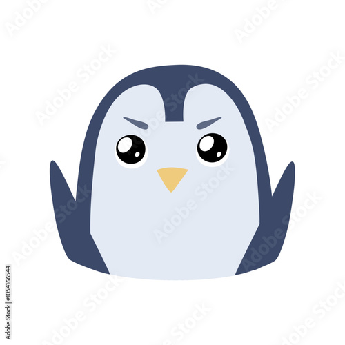 Hand drawn dissatisfied penguin perfect for showing a child's negative emotions. Character in flat hand drawn style