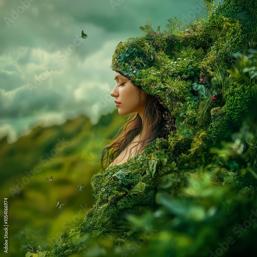 union with nature ,unites with woman, back to nature concept,