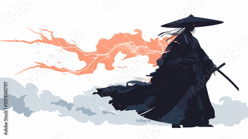 Flat illustration of samurai. Japanese warrior.