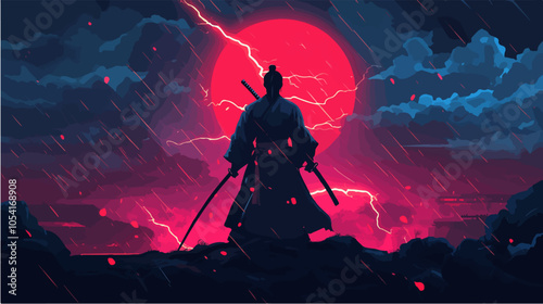 Flat illustration of samurai. Japanese warrior.