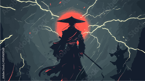 Flat illustration of samurai. Japanese warrior.