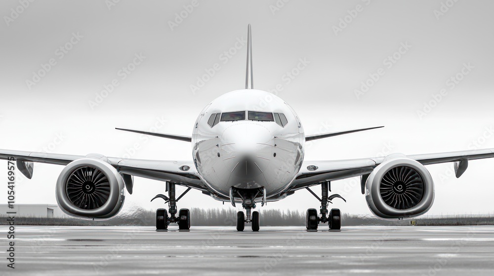 Fototapeta premium A White Airplane on the Tarmac, Ready for Takeoff