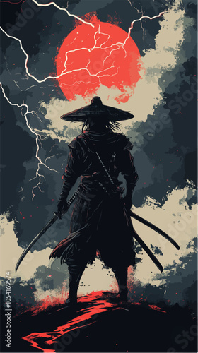 Flat illustration of samurai. Japanese warrior.