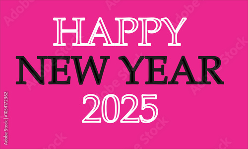 Bold Happy New Year 2025 Design with Yellow Accents and Red Dots