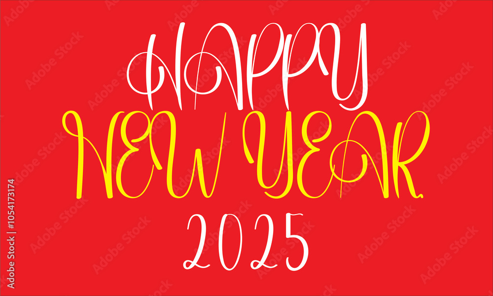 Bold Happy New Year 2025 Design with Yellow Accents and Red Dots Bold Happy New Year 2025 Design with Yellow Accents and Red Dots