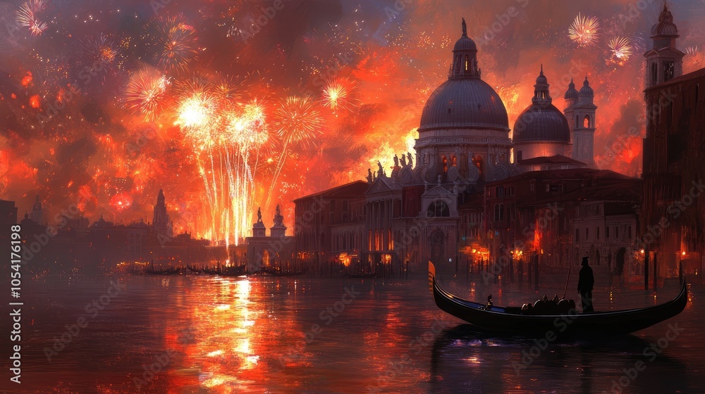 Fototapeta premium Fireworks Display Over Venice at Night