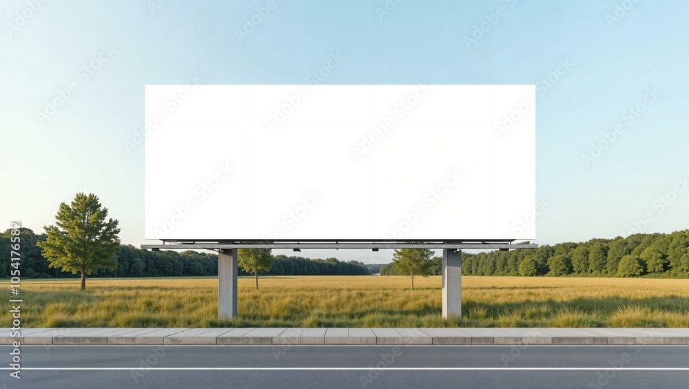 Obraz premium White billboard near the road, clean minimalist design, large and empty, ready for custom text or graphics. horizontal advertisement mockup, summer wheather