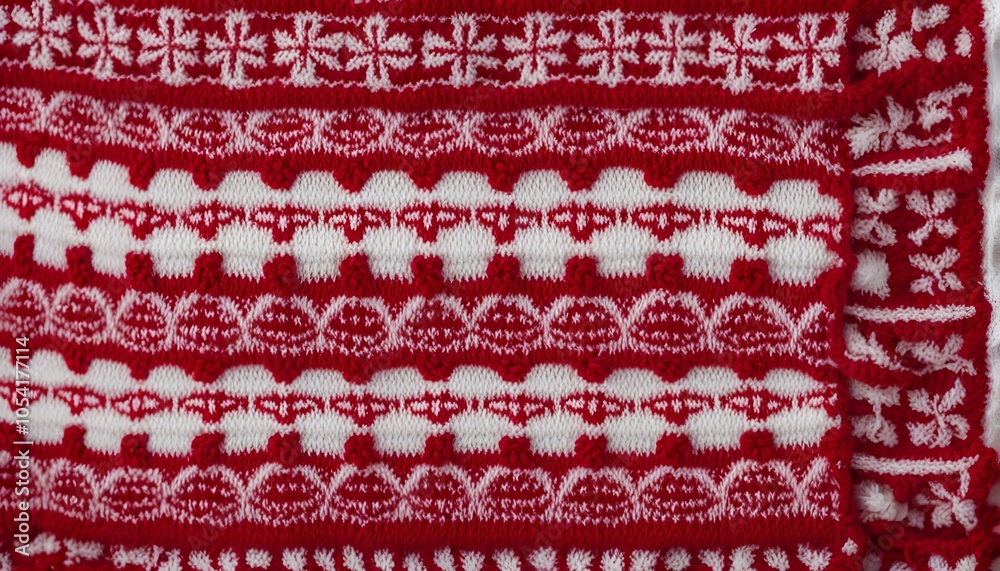 Knitted christmas sweater texture a close up of a knitted red and white christmas sweater pattern, AI Generated 