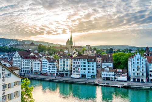 Cityscape of downtown Zurich in Switzerland on sunny day in summ photo