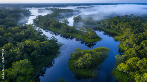 Savannah River Winding Through Dense Swamps in Georgia