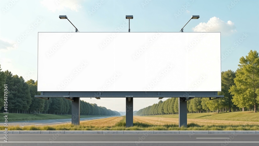 Obraz premium White billboard near the road, clean minimalist design, large and empty, ready for custom text or graphics. horizontal advertisement mockup, summer wheather