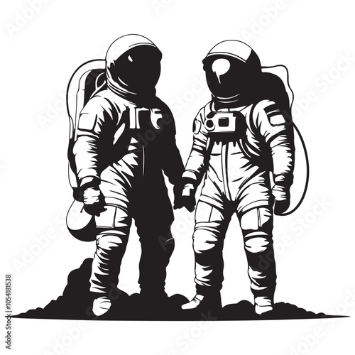 Astronauts in space suits silhouette vector black color white background 