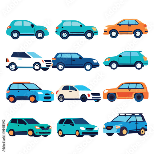 A diverse set of car and automobile icons, vectors, and silhouettes illustrating various vehicles and transportation