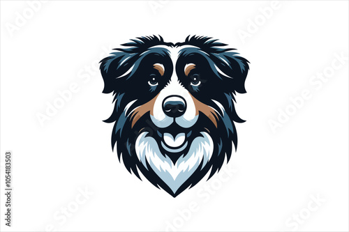 A black and white picture of a dog with a white face and a black and white border around the face.
