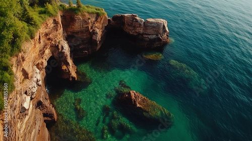 Rocky Cliffs and Sea Caves of Apostle Islands in Wisconsin on Lake Superior photo