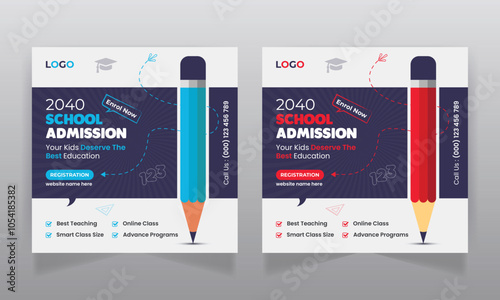 School admission social media post and back to school promotion web banner template