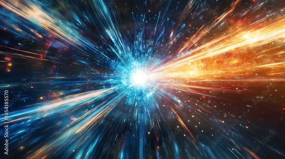 Dynamic burst of energy and light in outer space, showcasing a vibrant cosmic explosion with colorful streaks and particles. Dynamic burst of energy and light in outer space, showcasing a vibrant cosmic explosion with colorful streaks and particles.
