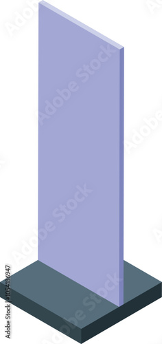 Purple street banner standing on a square base, isometric view