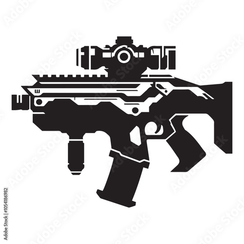 Futuristic weapon designs silhouette vector black color white background 