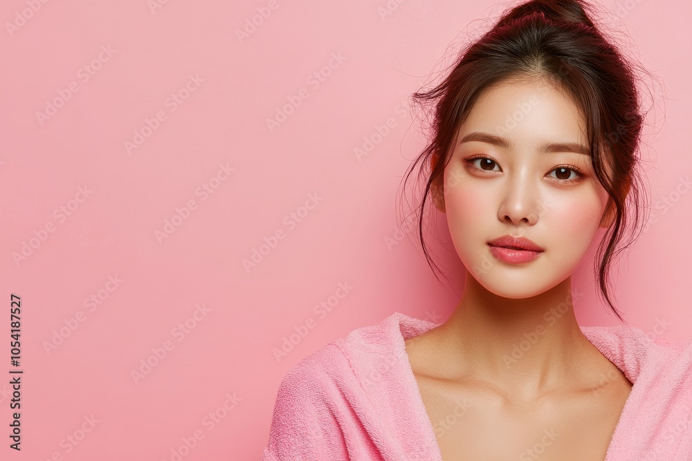 Fototapeta premium Beautiful Korean Woman in Soft Pink Background