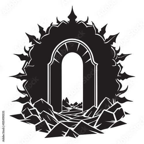  Portal opening silhouette vector black color white background 