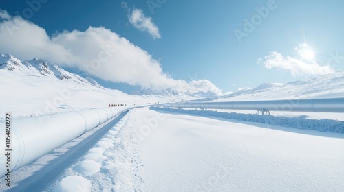 Panoramic View of Pipeline in Snowy Landscape