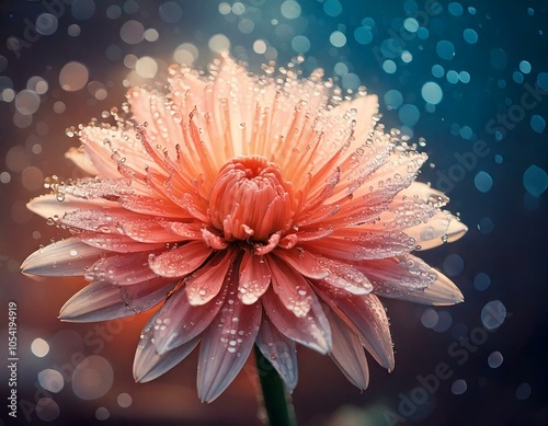 extraordinary and unusual magic flower, high detail, many small drops of water photo