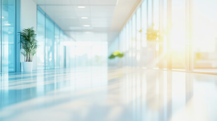 Bright and sunny office environment with large windows during a video call