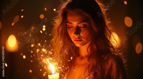 Woman with Candle in a Room of Candles